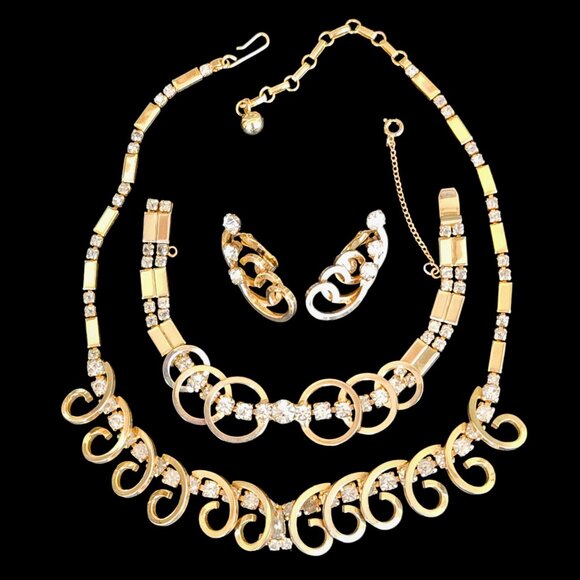 Vintage Sarah Coventry Celestial Fire Rhinestone Necklace, Bracelet & Earring Se - Picture 1 of 7